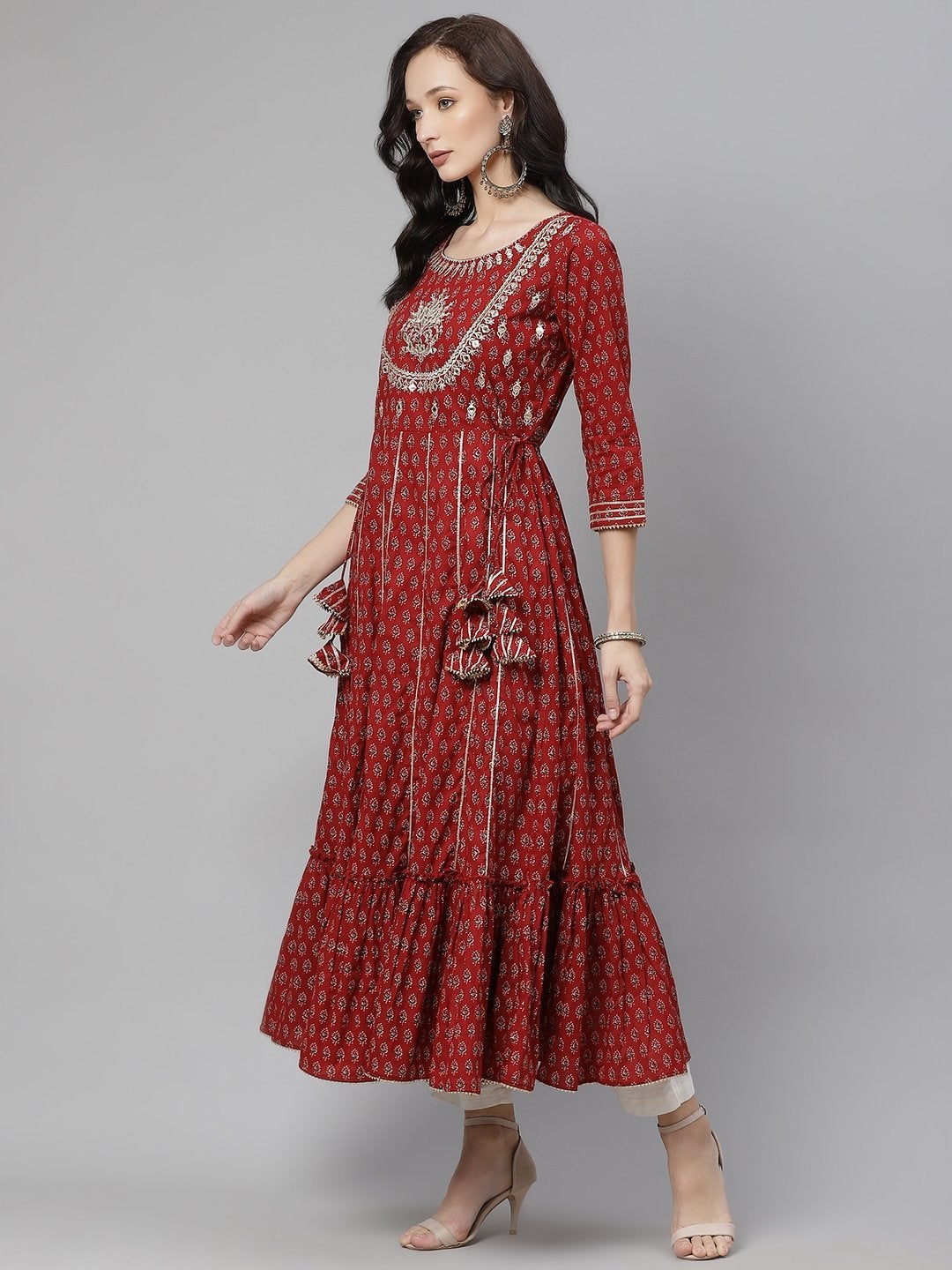 Women's Maroon Flared Kurta