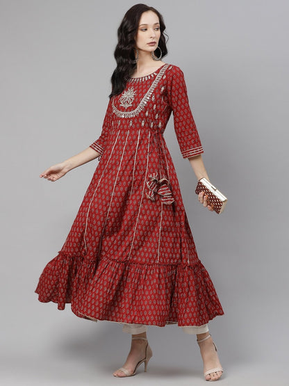 Women's Maroon Flared Kurta