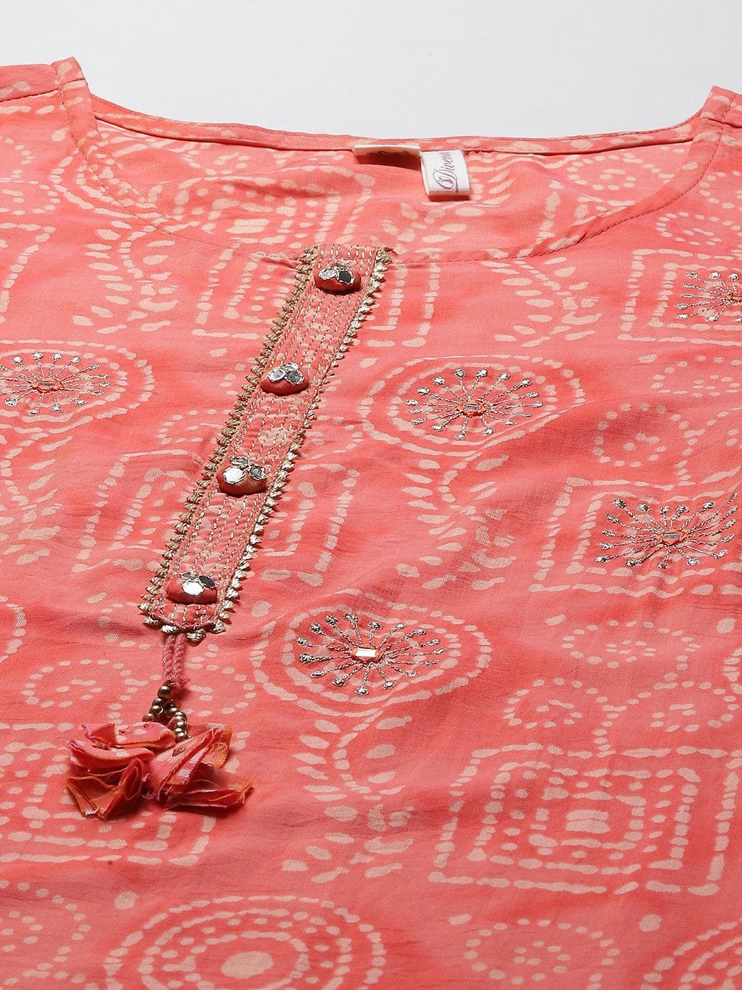 Women's Peach Muslin Kurta And Cotton Pant Set