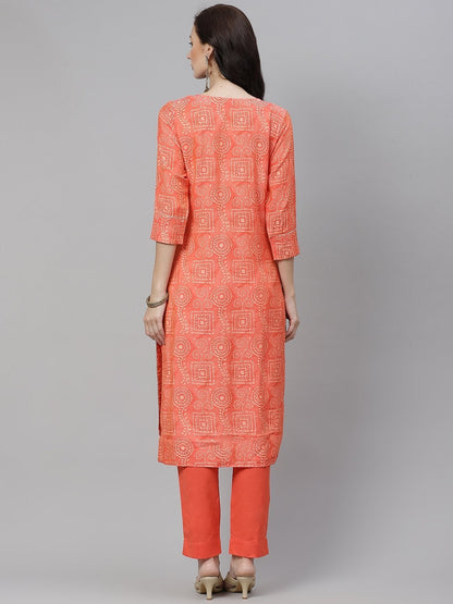 Women's Peach Muslin Kurta And Cotton Pant Set