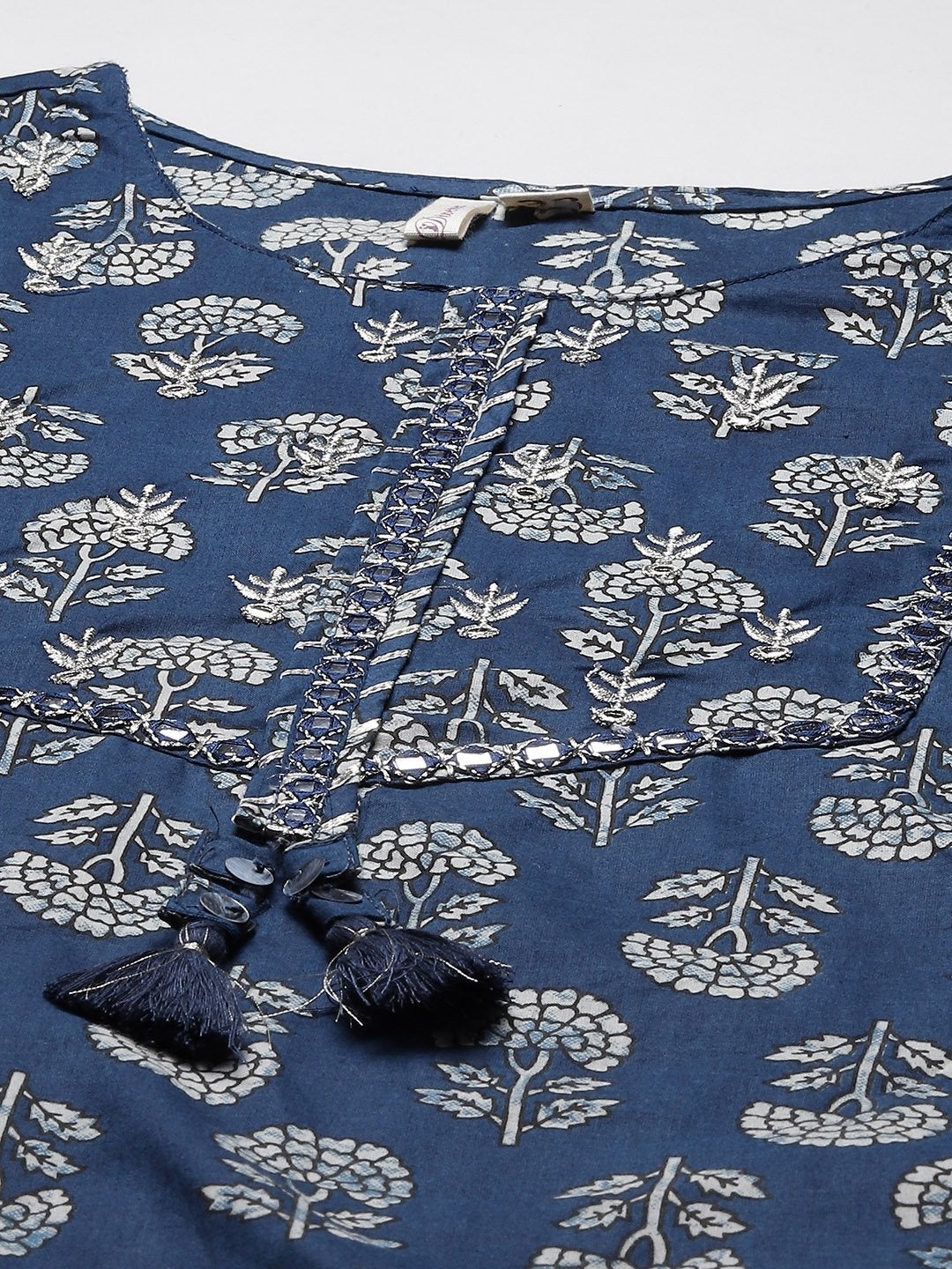 Women's Indigo Blue Buti Print Straight Kurta With Cotton Pants