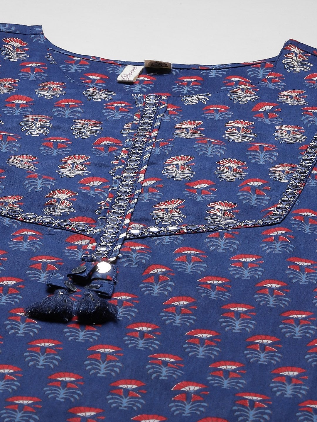 Women's Blue Printed Straight Kurta with Cotton Pants