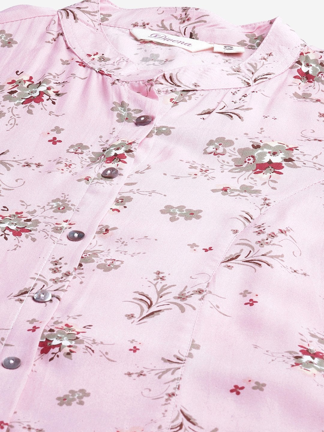 Women's Pink Leaf Rayon Print Top