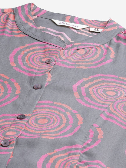 Women's Grey Spiral Rayon Print Top