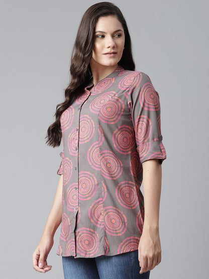 Women's Grey Spiral Rayon Print Top