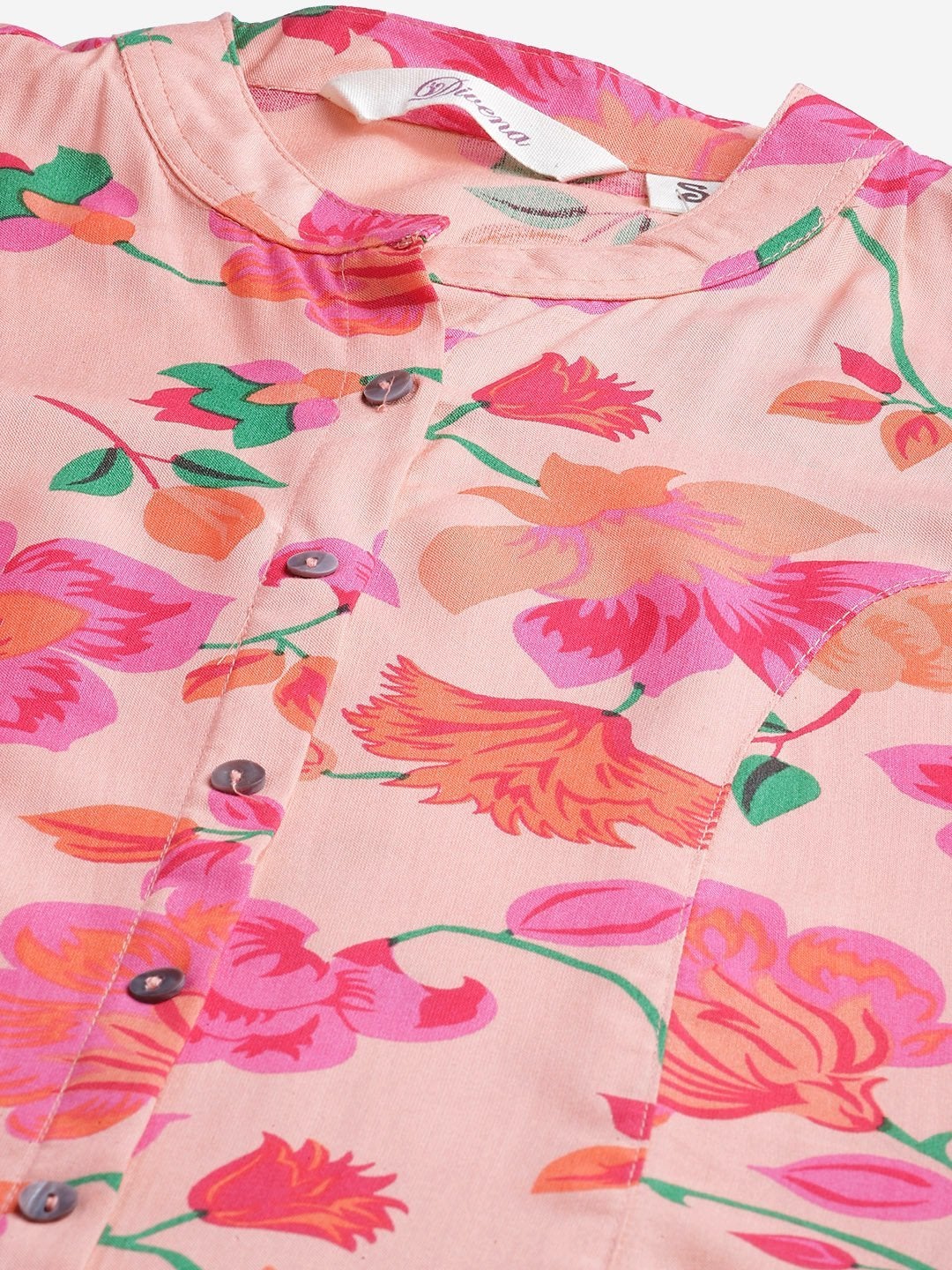 Women's Rayon Peach Floral Print Top