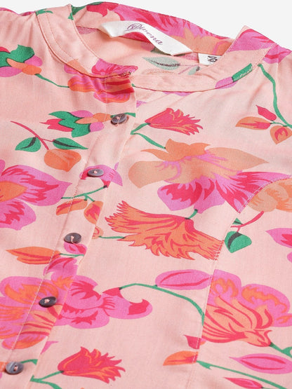 Women's Rayon Peach Floral Print Top