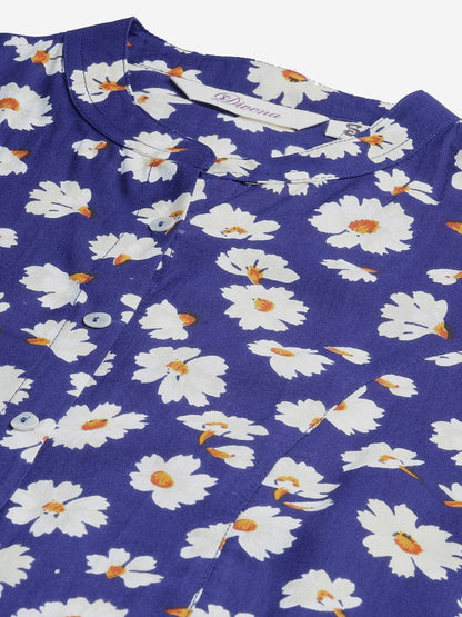 Women's Rayon Dark Blue Floral Top