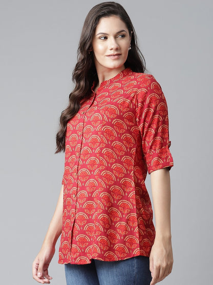 Women's Rayon Maroon Printed Top