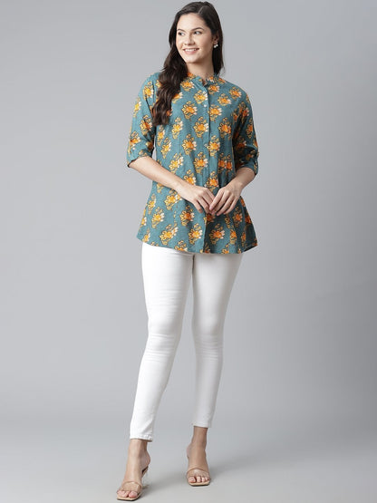 Women's Sea Green  Rayon Printed Top