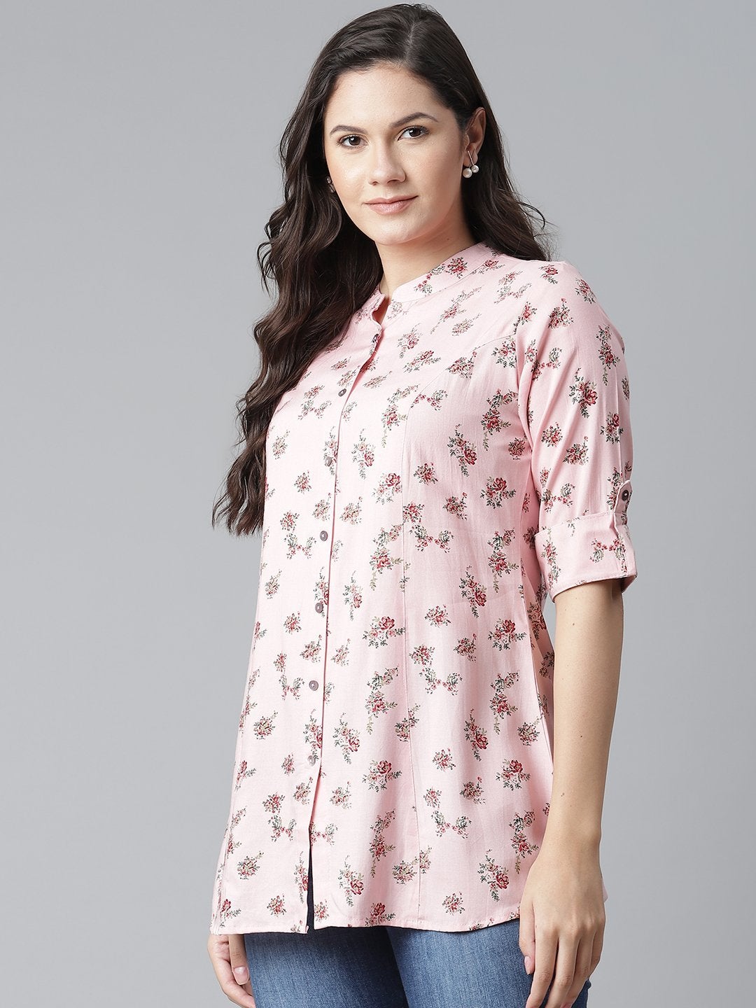 Women's Pink Rayon Printed Top