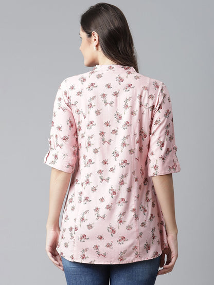 Women's Pink Rayon Printed Top
