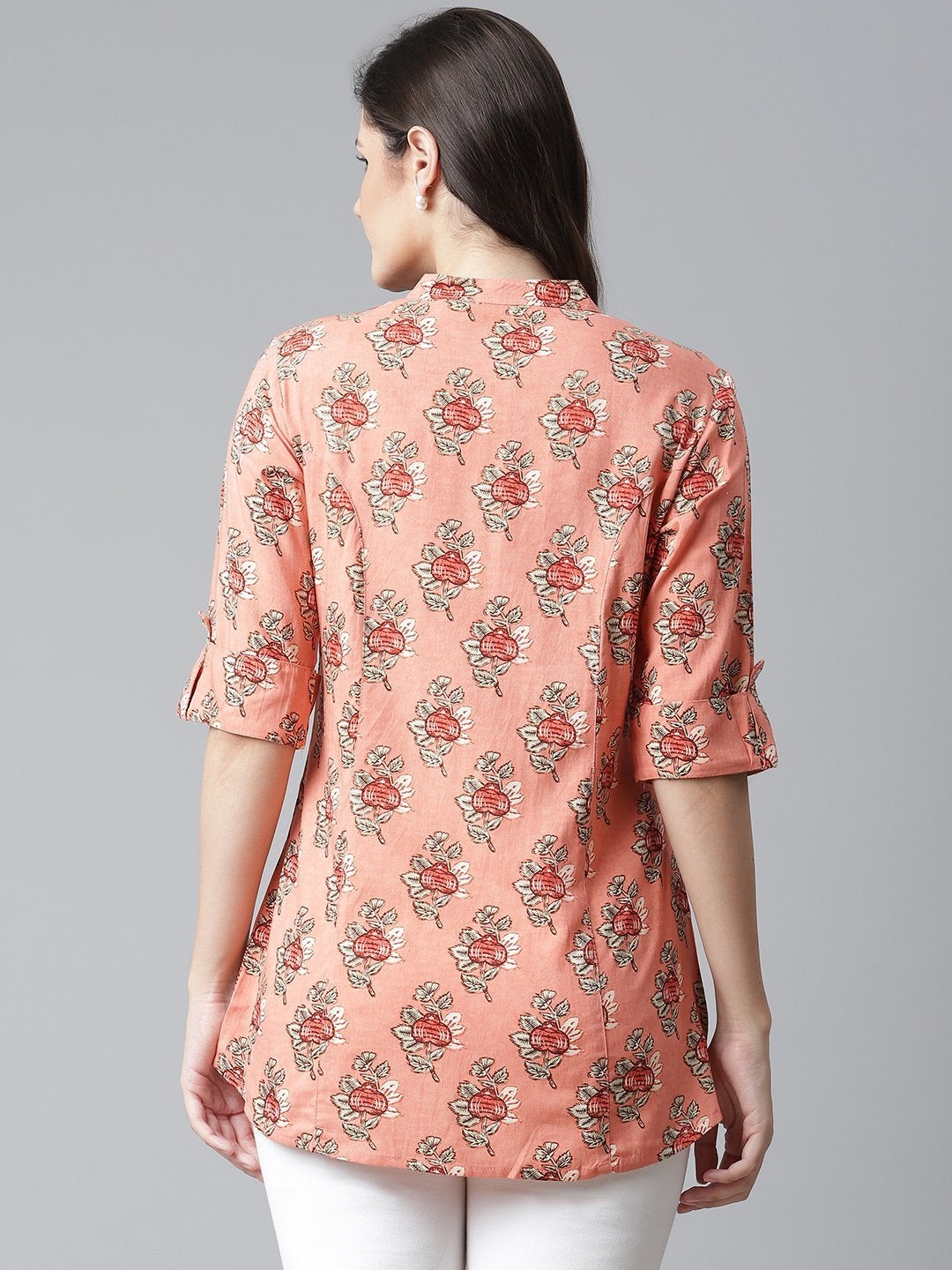 Women's Peach Printed Rayon Top
