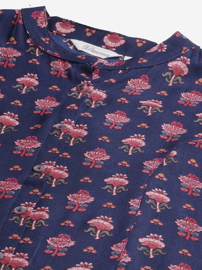 Women's Dark Blue Rayon Printed Top