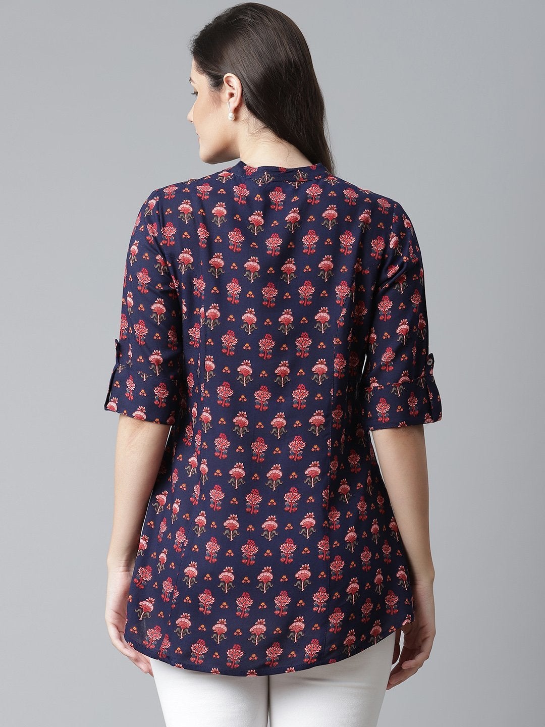Women's Dark Blue Rayon Printed Top