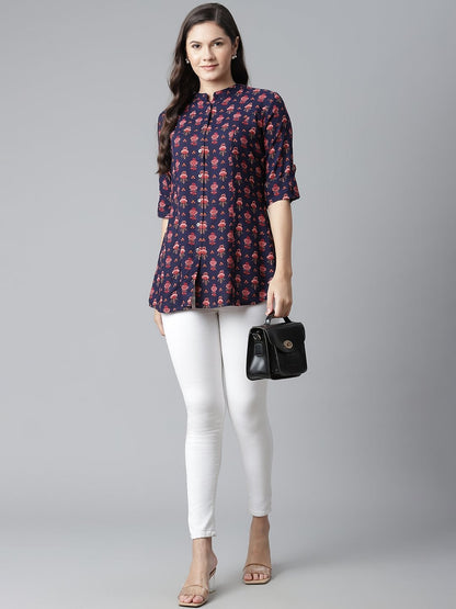 Women's Dark Blue Rayon Printed Top