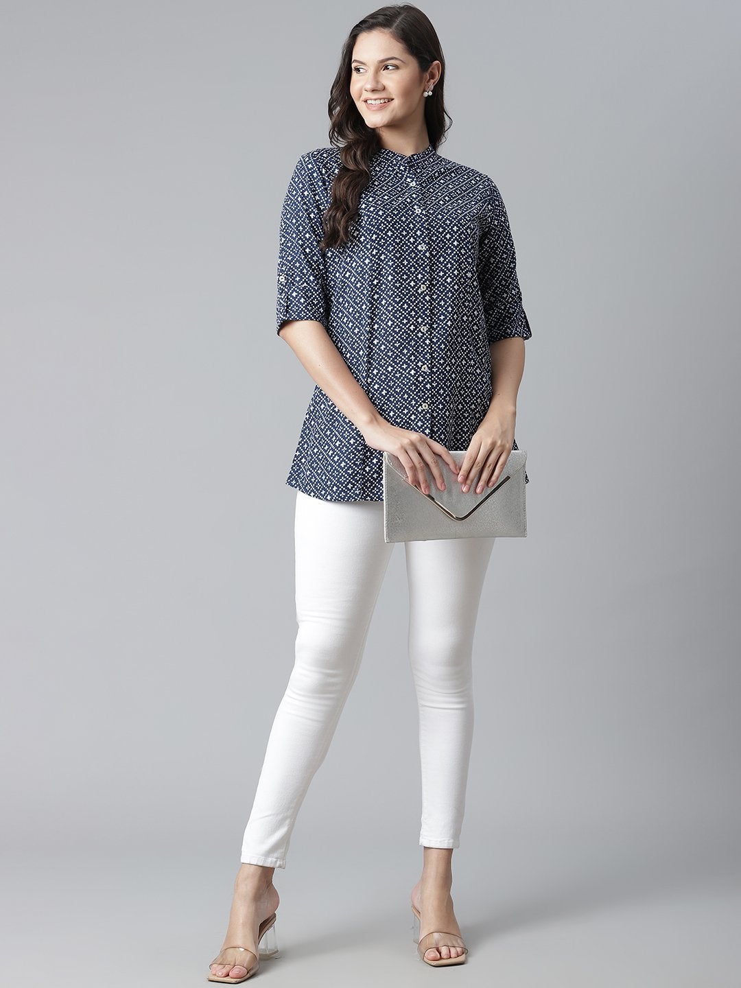 Women's Blue Rayon Printed Top