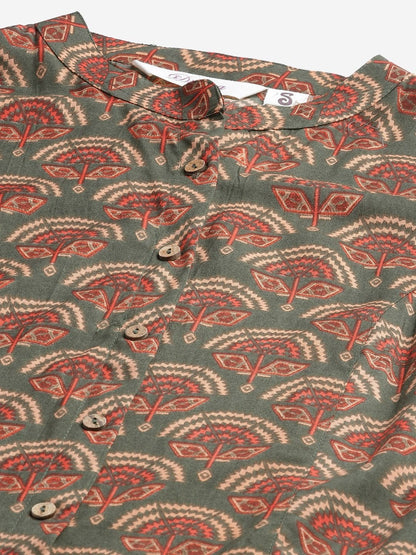 Women's Green Rayon Printed  Top