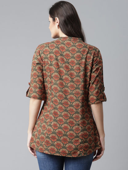Women's Green Rayon Printed  Top