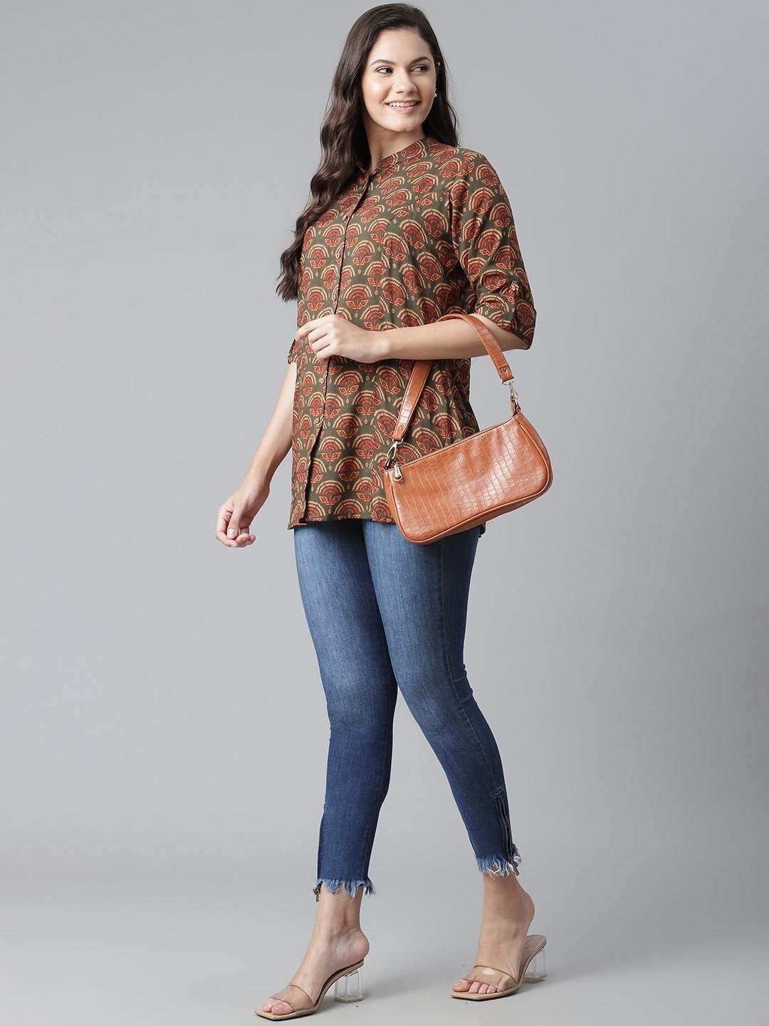 Women's Green Rayon Printed  Top