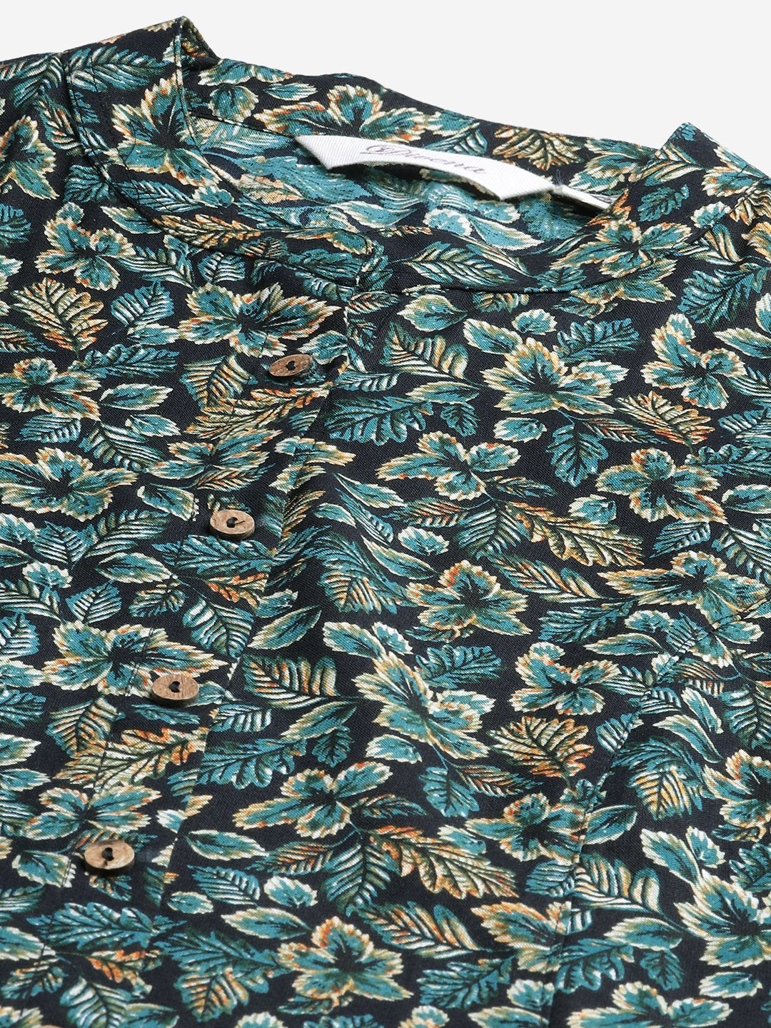 Women's Navy Blue Green Rayon Printed Top