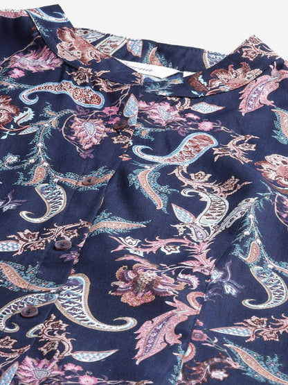 Women's Blue Printed Rayon Top