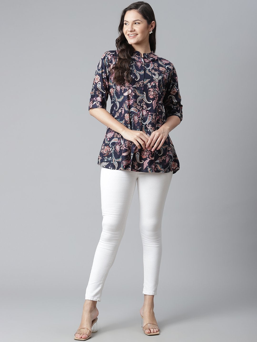 Women's Blue Printed Rayon Top