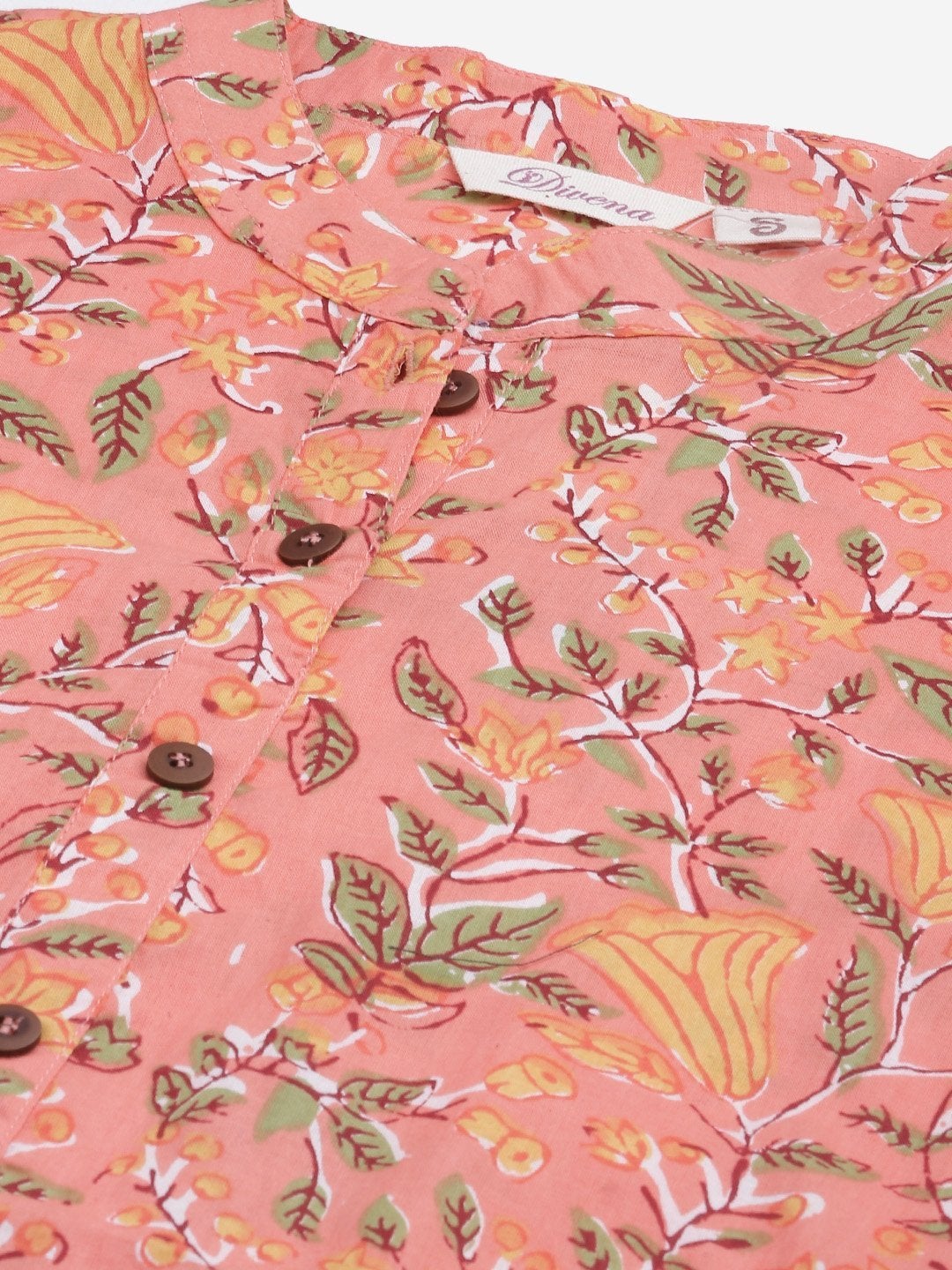 Women's Peach Floral Print Cotton Straight  Kurta