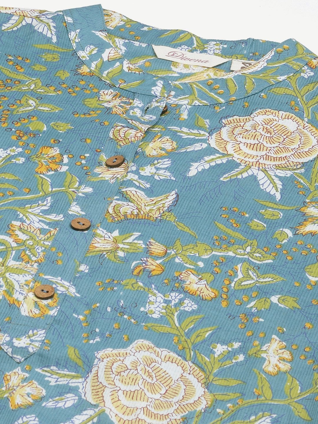 Women's Teal  Floral Print Cotton Straight Kurta