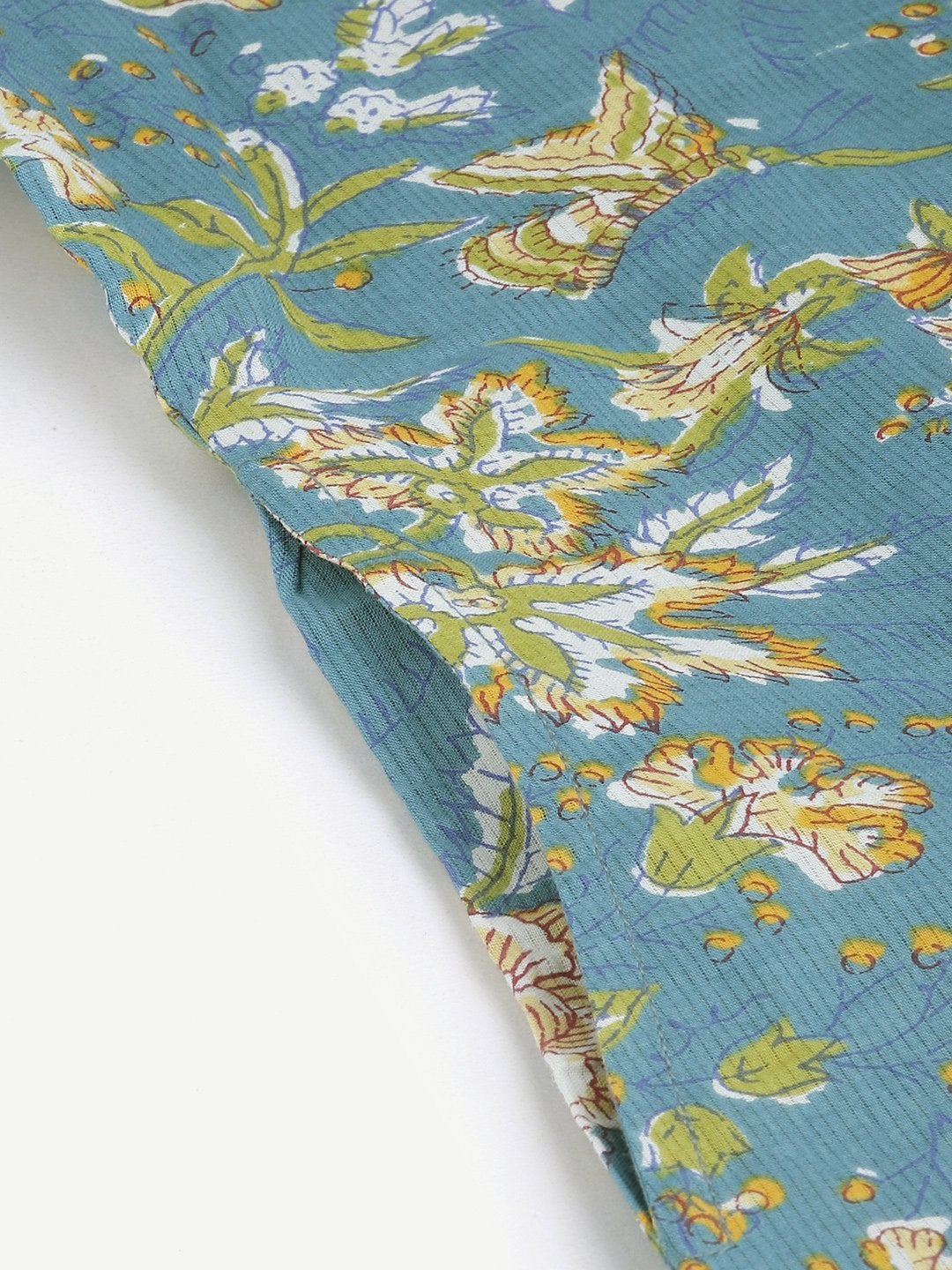 Women's Teal  Floral Print Cotton Straight Kurta