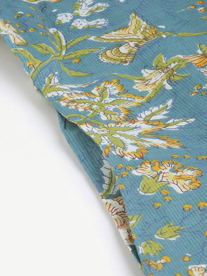 Women's Teal  Floral Print Cotton Straight Kurta
