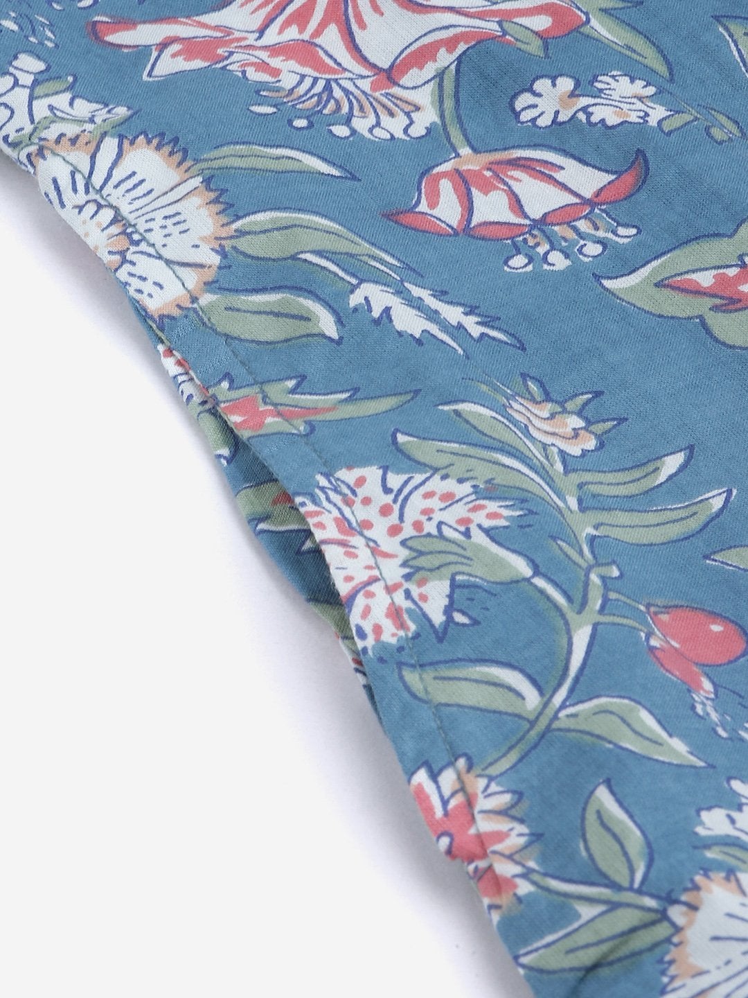 Women's Blue Floral Print Cotton Straight Kurta