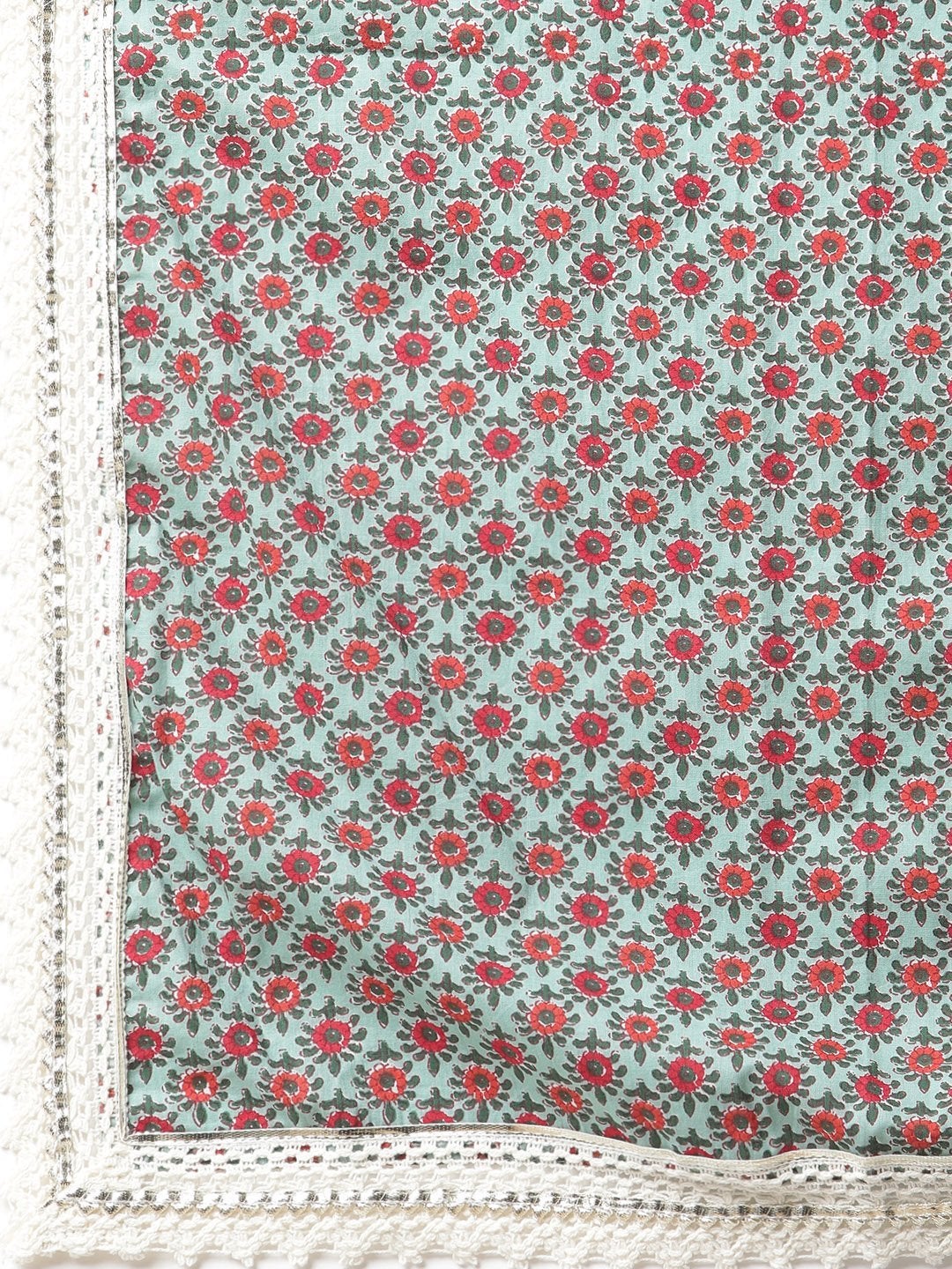 Women's Sea Green self print cotton Anarkali kurta palazzo set with Dupatta
