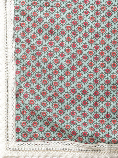Women's Sea Green self print cotton Anarkali kurta palazzo set with Dupatta