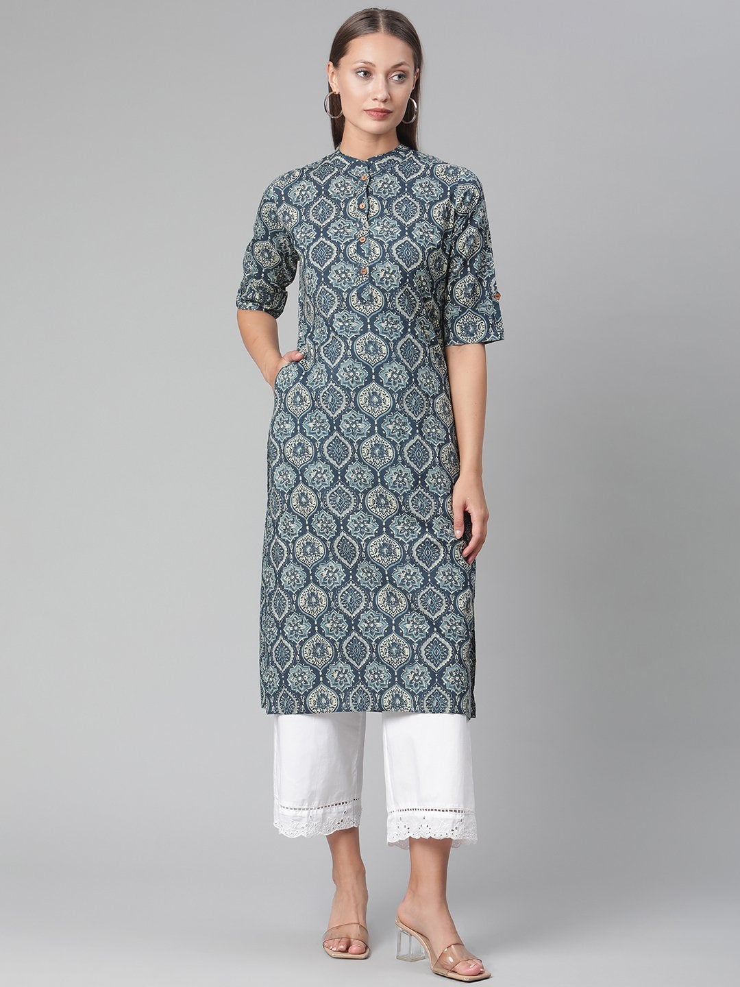 Women's Indigo Cotton Straight Kurta