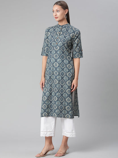 Women's Indigo Cotton Straight Kurta
