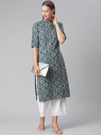 Women's Indigo Cotton Straight Kurta