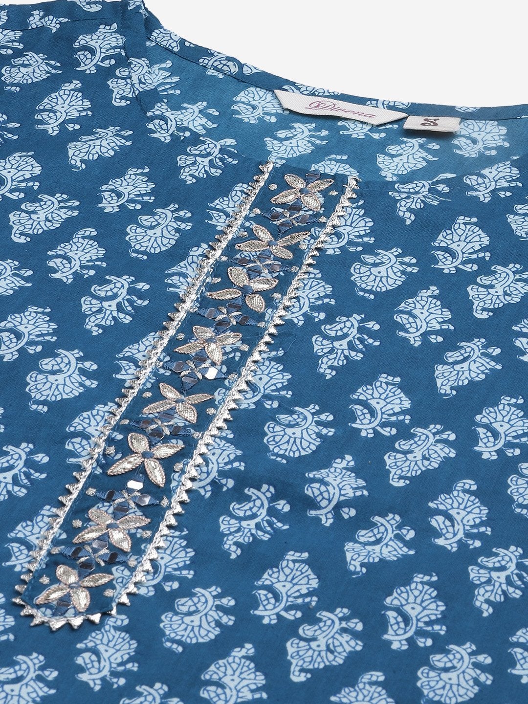 Women's Blue Cotton Kurta Pant with Dupatta Set