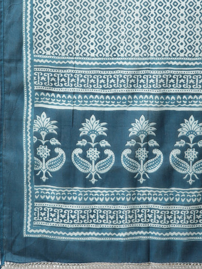 Women's Blue Cotton Kurta Pant with Dupatta Set