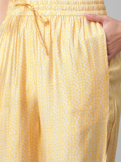 Women's Light Yellow Rayon Kaftan Pant Set