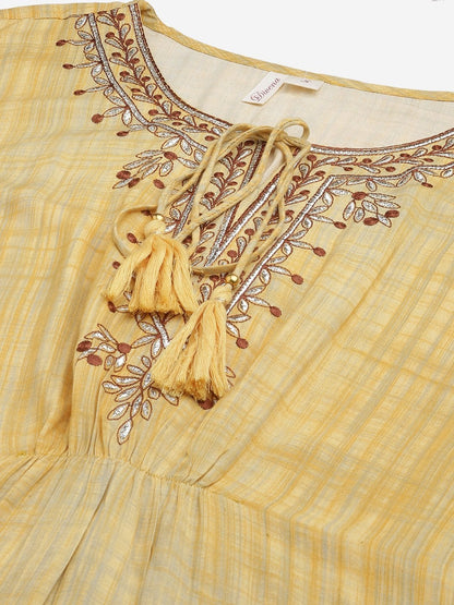 Women's The Dressify Yellow Rayon Kaftan Pant set