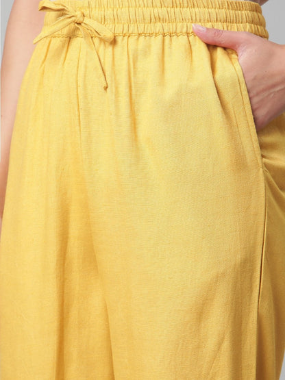 Women's The Dressify Yellow Rayon Kaftan Pant set