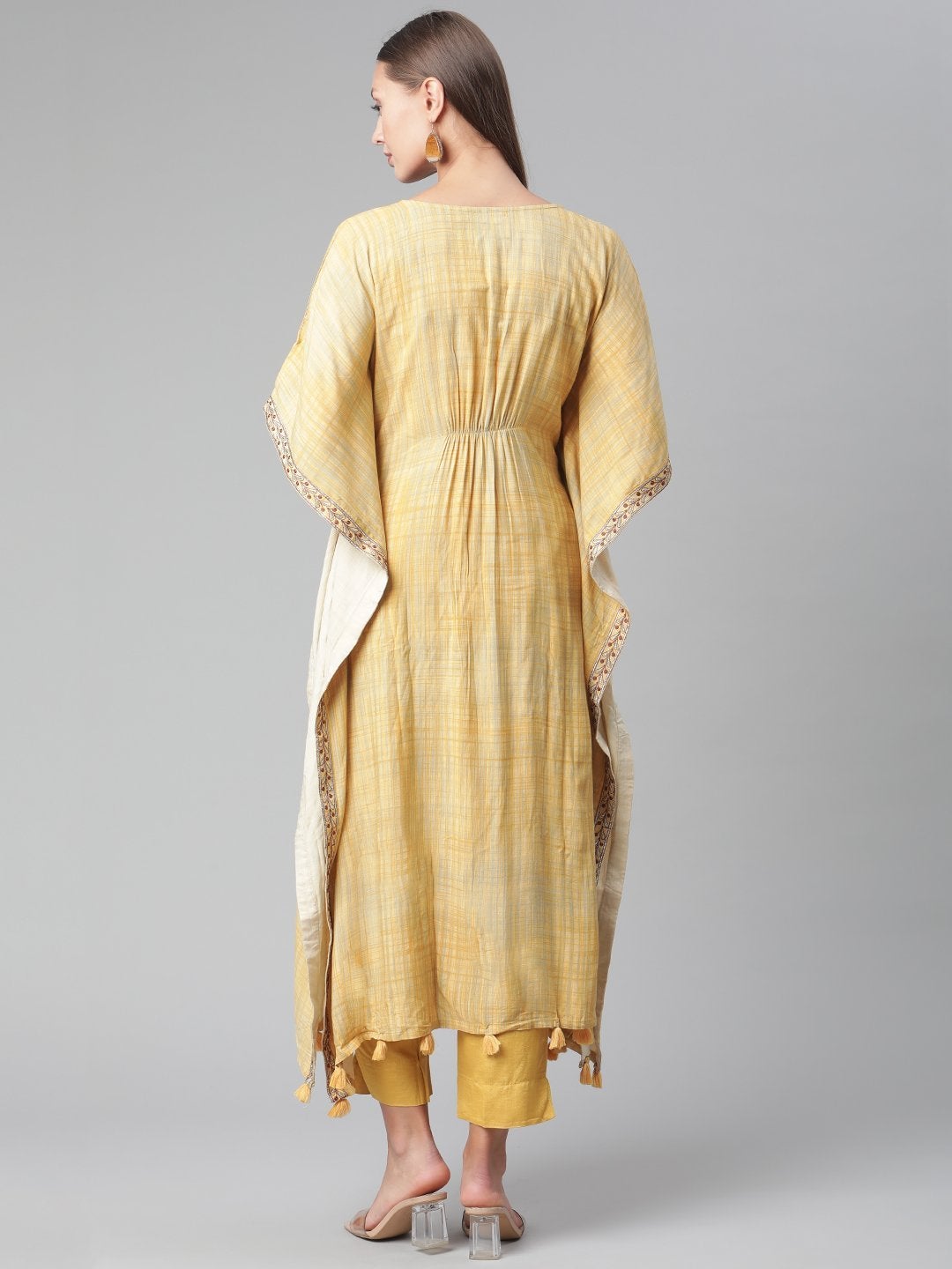 Women's The Dressify Yellow Rayon Kaftan Pant set