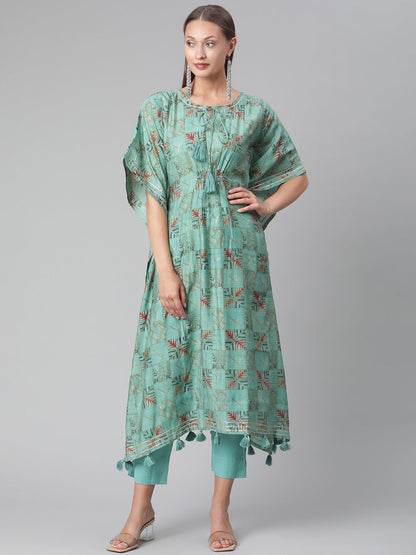 Women's Turquoise green Rayon kaftan Pant set