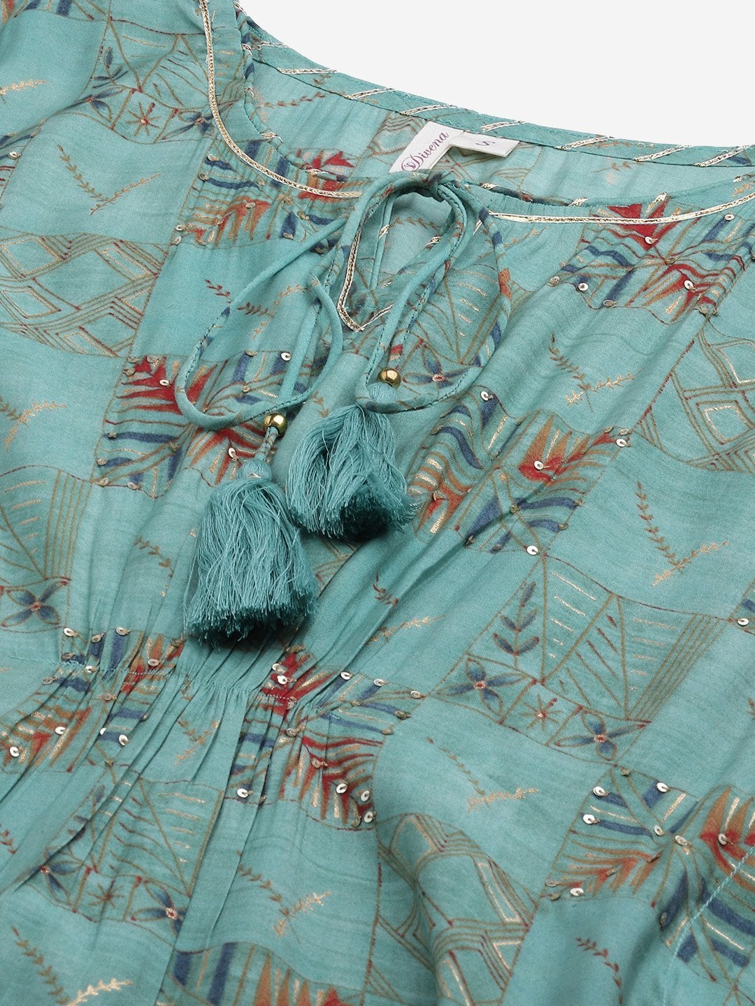 Women's Turquoise green Rayon kaftan Pant set