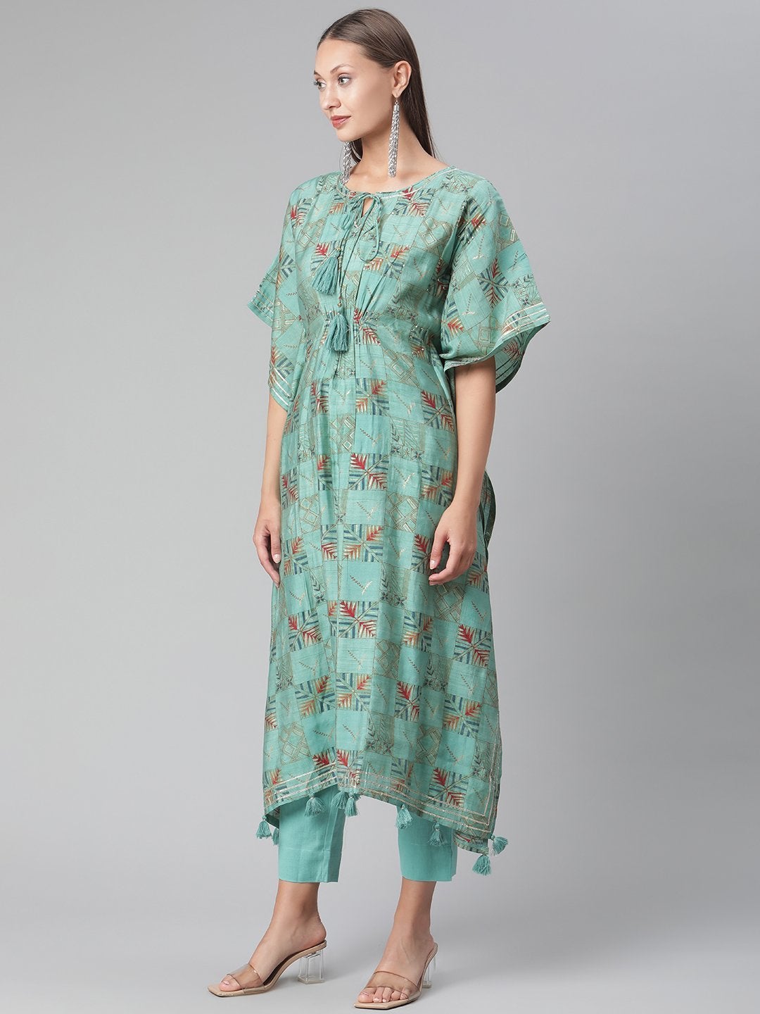 Women's Turquoise green Rayon kaftan Pant set