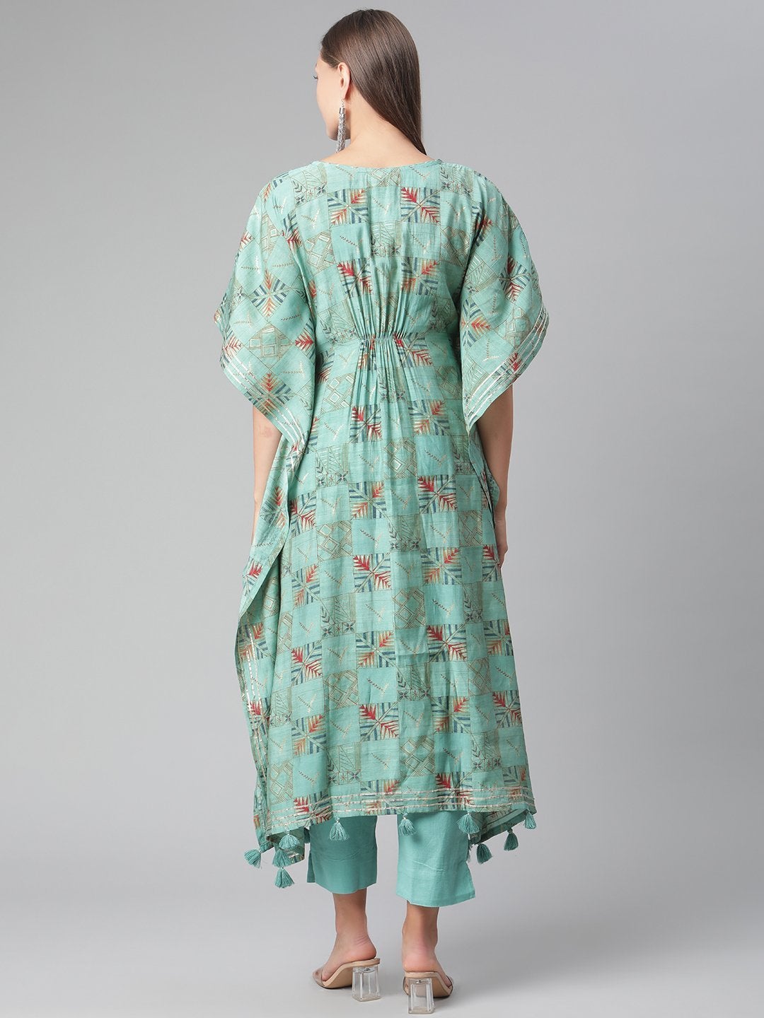 Women's Turquoise green Rayon kaftan Pant set