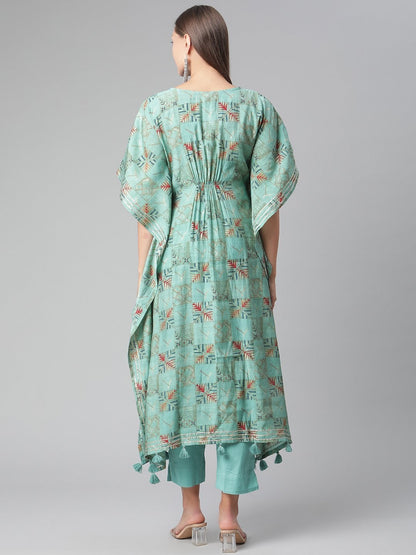 Women's Turquoise green Rayon kaftan Pant set