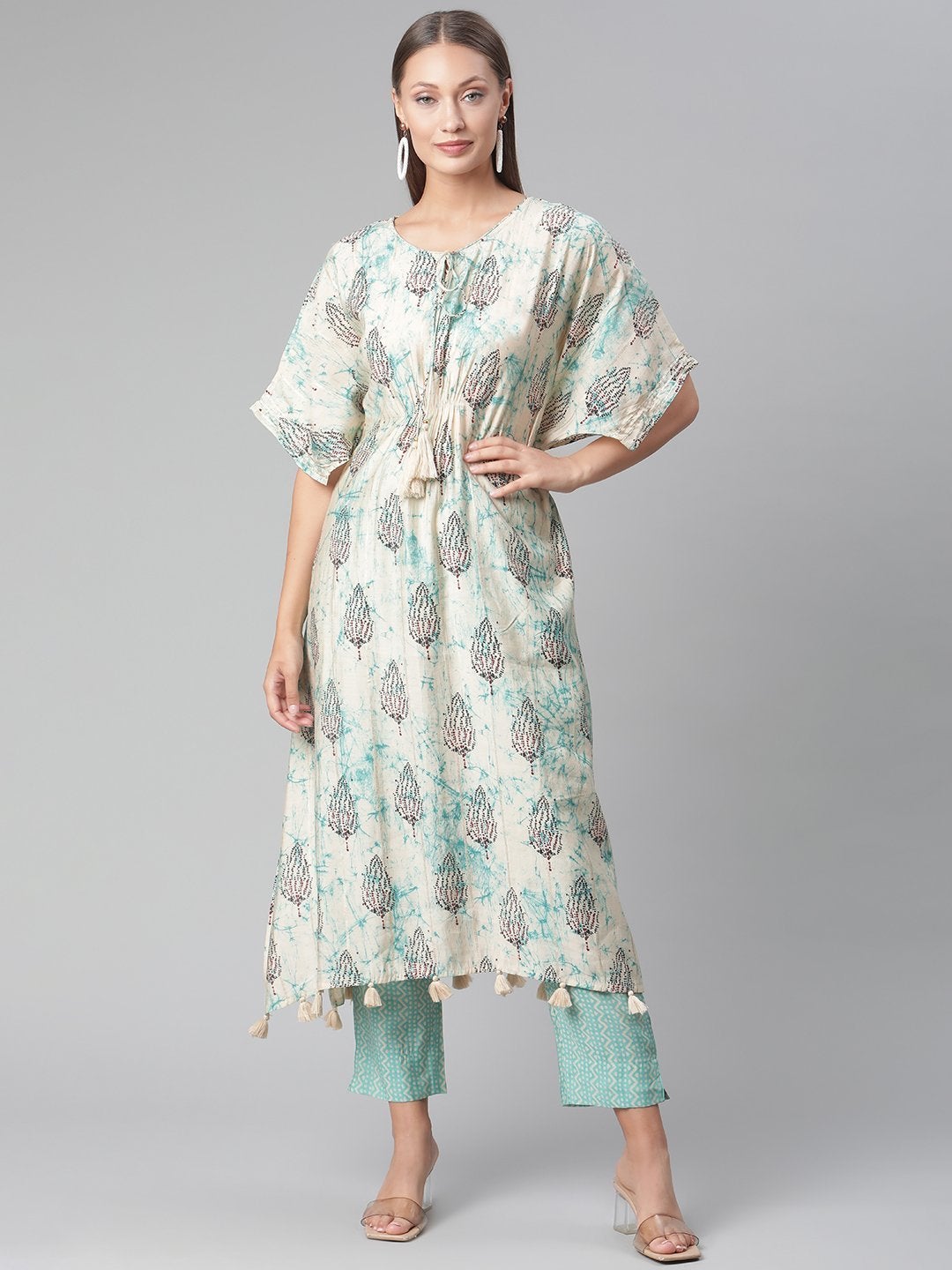 Women's Green Rayon Kaftan Pant Set