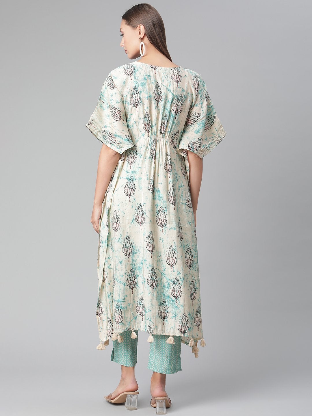 Women's Green Rayon Kaftan Pant Set